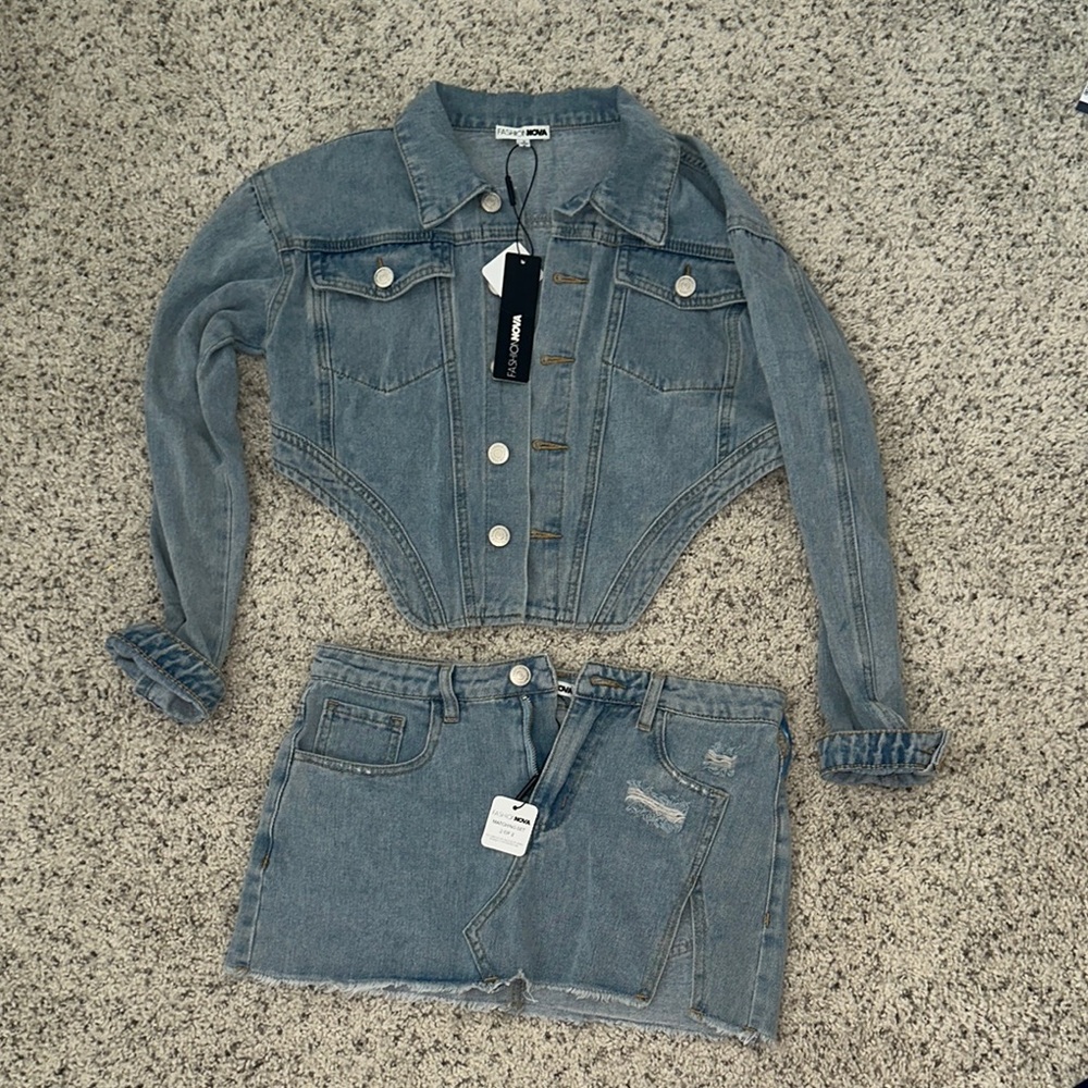 Fashion Nova Blue Denim Skirt Set
